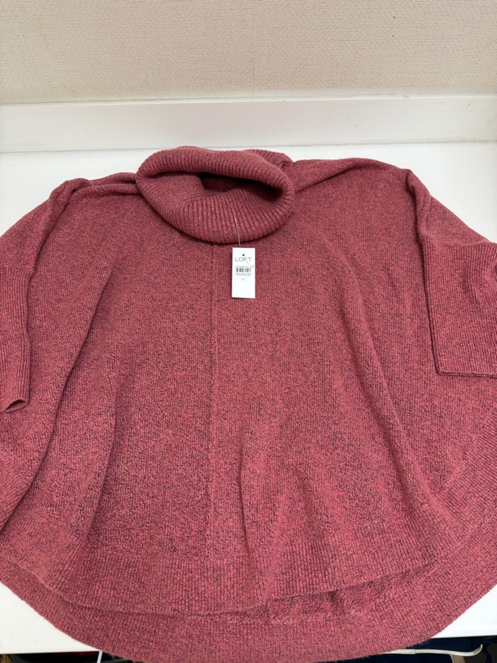 NWT Loft Cozy Turtleneck Poncho Sweater in Dusty Rose